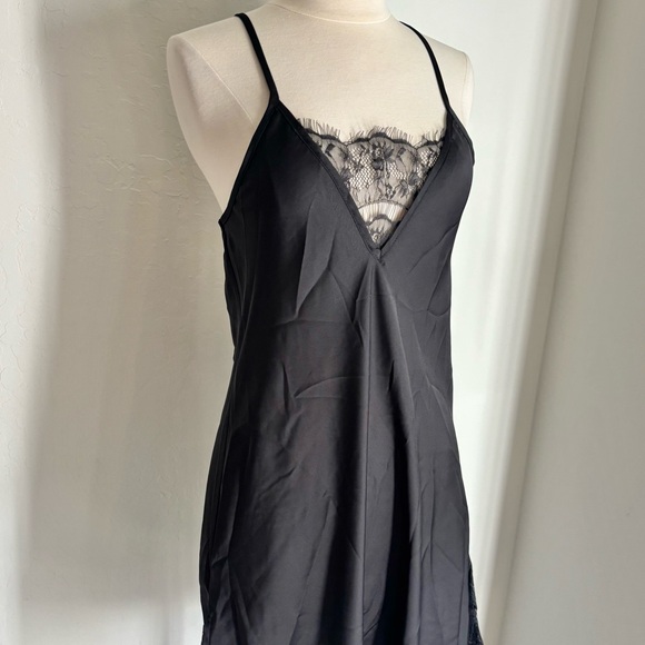 Black Satin Lace Inset Slip Nightie with Crisscross Back, NWT - Picture 7 of 12